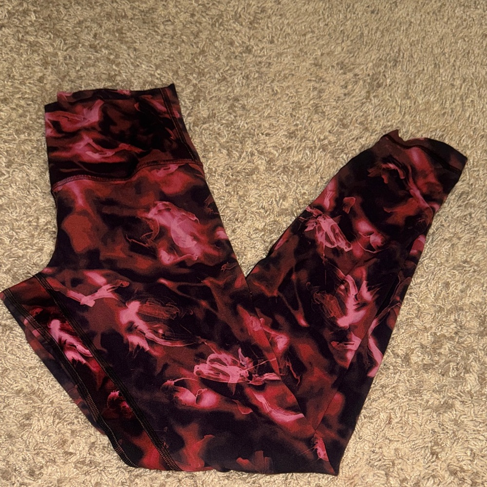 Lululemon Athletica Red and Black Abstract Leggings